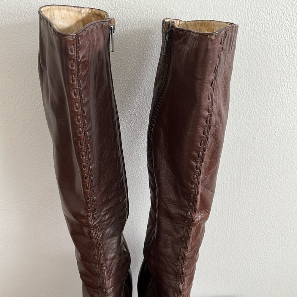 VINTAGE RAMIREZ Knee High Brown Leather Heeled Boots 5.5 - Picture 3 of 10